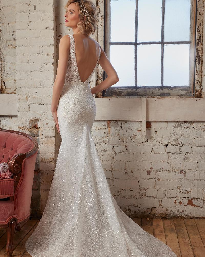 123244 fitted sparkly wedding dress with overskirt and tank straps2